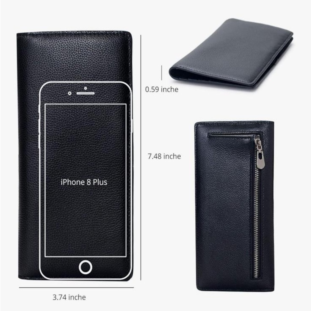 NWOT Bveyzi Ultra Slim Thin Leather RFID Blocking Credit Card Holder Bifold Blak - Picture 3 of 11